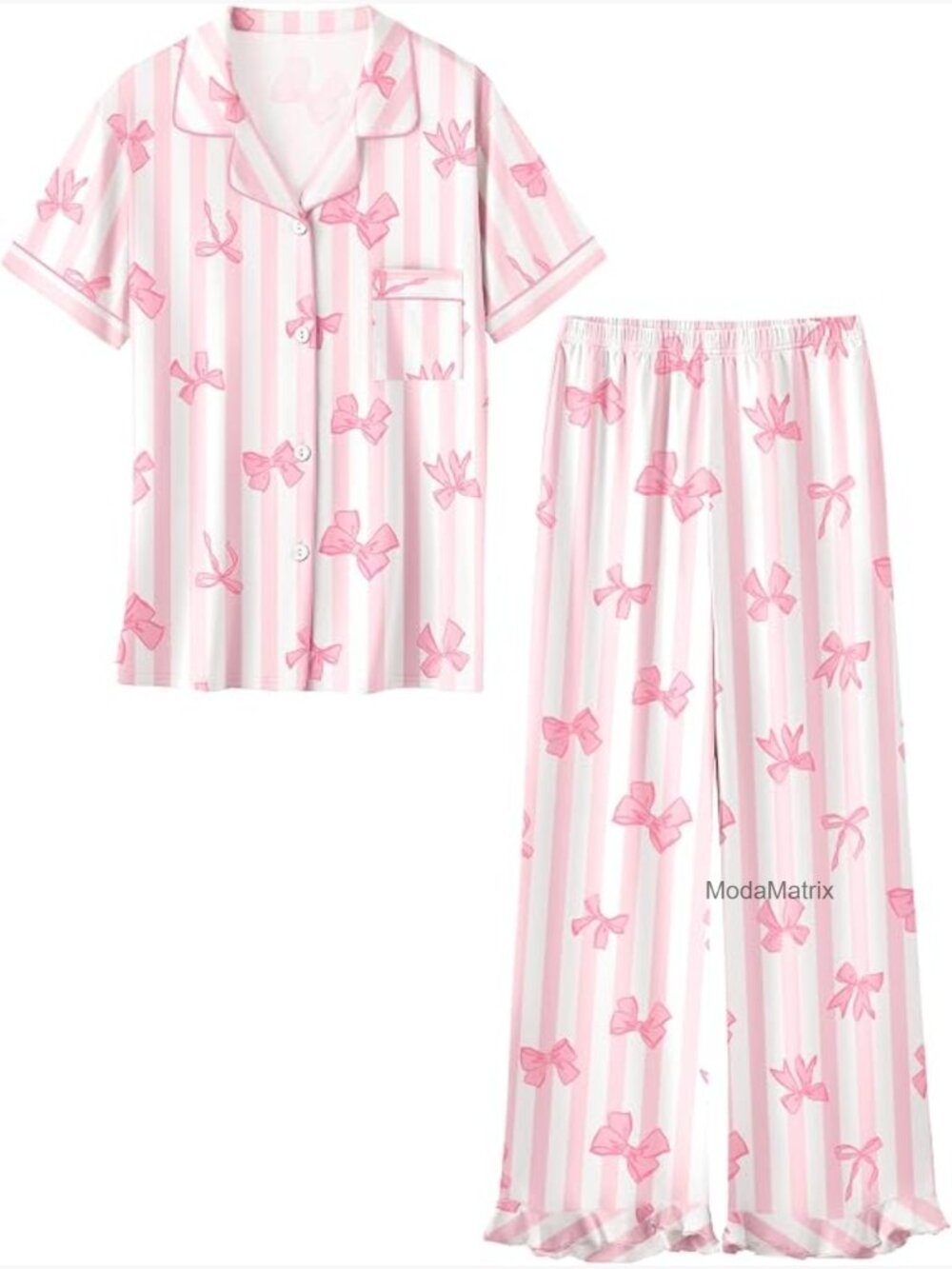 Girls 2-Piece Button-Down Short Sleeve Pajama Set with Ruffle Pants